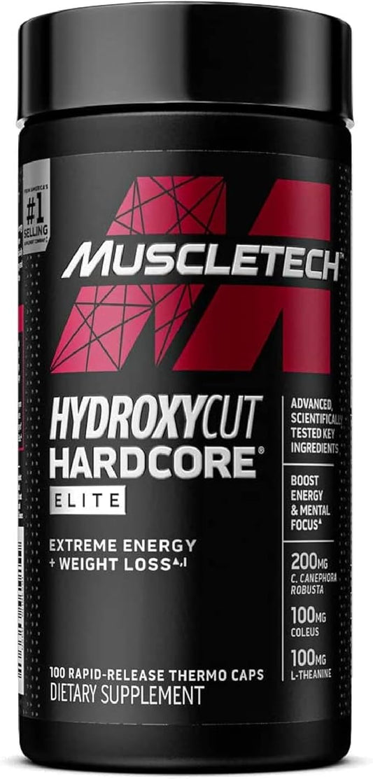 Hydroxycut Hardcore Elite - 100 Rapid-Release Thermo Caps - Energy & Focus - for Men & Women - 50 Servings