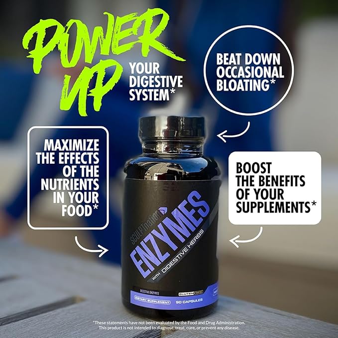 Sculpt Nation by V Shred Digestive Enzymes - Multi Enzyme for Digestion and Gut Health Support, Occasional Bloating Relief for Women and Men - 90 Gluten-Free Capsules