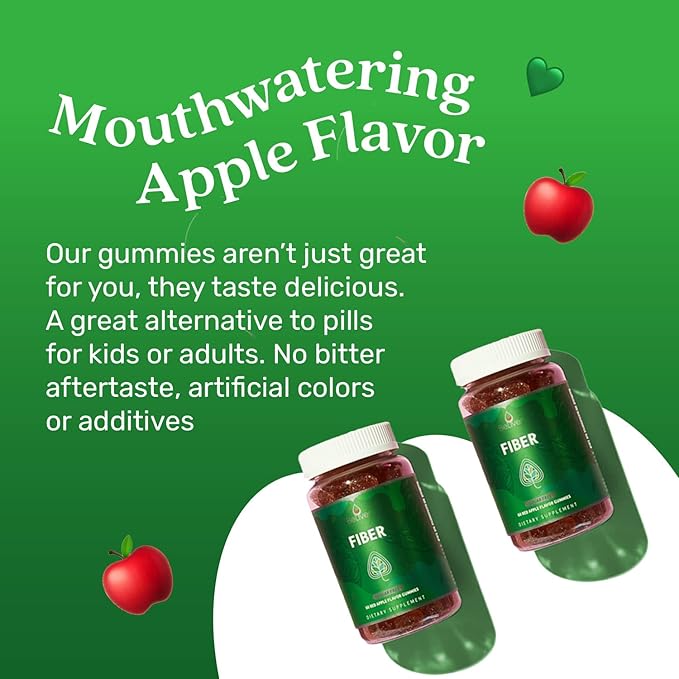 BeLive Fiber Gummies - Prebiotic Fiber Supplement with Chicory Root & Inulin for Digestive Support & Overall Gut Health I Vegan, Sugar Free Gummies for Adults & Children | 60 Ct - Apple Flavor