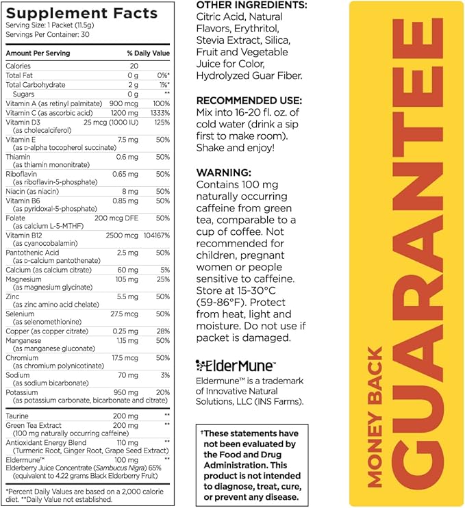 Pureboost Immune Clean Energy Booster, Refreshing Energy Drink Mix and Immunity Supplement with Elderberry, 1,200 mg Vitamin C, Vitamins A + D, and Zinc. Sugar-Free Energy (Tangerine Twist, 30 Count)