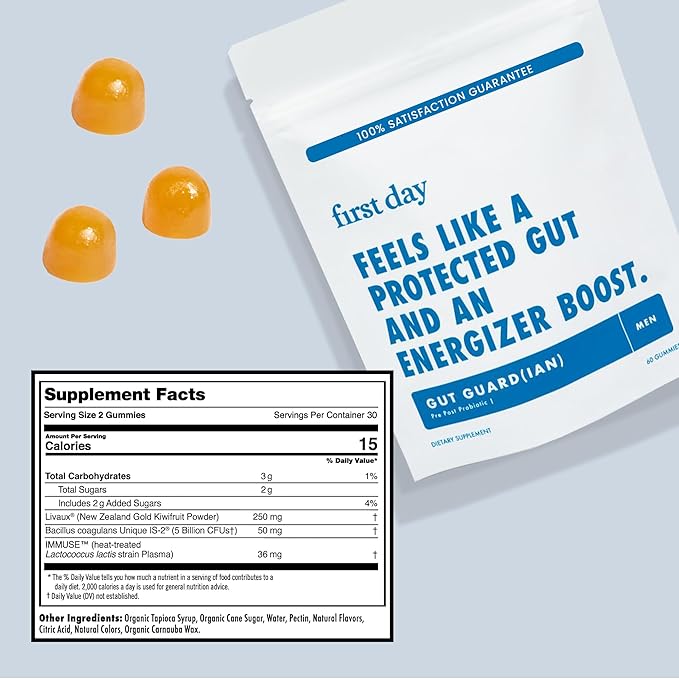 FIRST DAY Mens Tribiotic Gummies – Pre+, Post+, Probiotics & More – 60 Day Supply