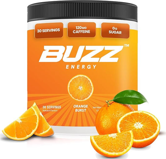 Morning Buzz Energy Drink Powder - Energy Boost Drink Mix - Sugar-Free Energy with Antioxidants - Morning Kickstart and Sports Nutrition Endurance Product - 30 Servings, Orange Burst, 8 Ounces