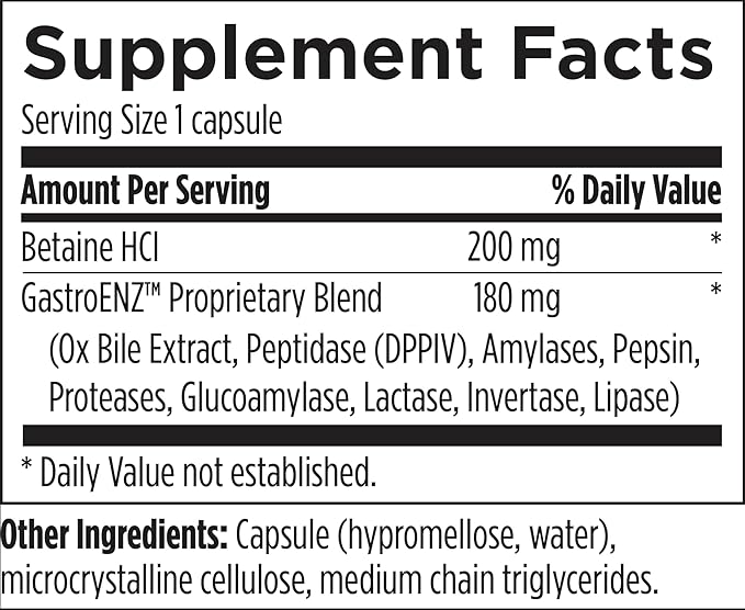Designs for Health Digestzymes - Digestive Enzymes + Betaine Hydrochloride for Gas & Bloating Relief - Pepsin, Ox Bile, Lactase Enzyme & Lipase Enzymes for Digestion (180 Capsules)