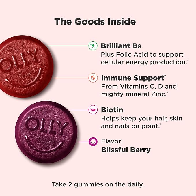 OLLY Women's Multivitamin Gummy, Vitamins A, D, C, E, Biotin, Folic Acid, Adult Chewable Vitamin, Berry Flavor, 65 Day Supply - 130 Count (Packaging May Vary)