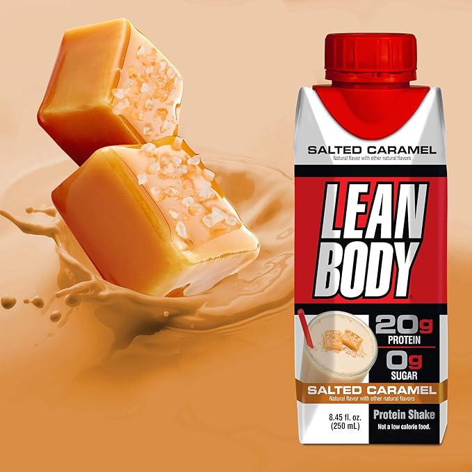 Lean Body Ready-to-Drink Salted Caramel Protein Shake, 20g Protein, Whey Blend, 0 Sugar, Gluten Free, 22 Vitamins & Minerals, (Recyclable Carton & Lid - Pack of 4)