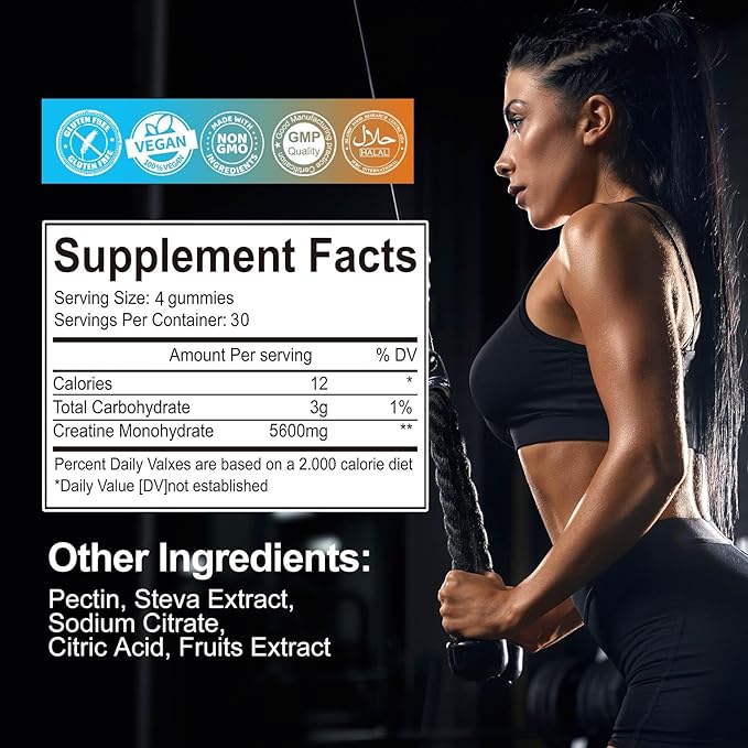 2 Pack Creatine Monohydrate Gummies 5000mg for Men & Women, 120 CT Chewable Creatine Monohydrate for Muscle Support, Energy Boost, 5g of Creatine Monohydrate per Serving - Sugar Free,Vegan