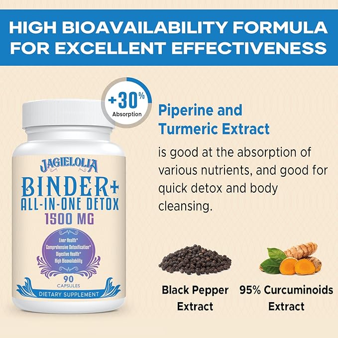 All-In-One Detox Binder Supplement 1500 MG - High Bioavailability, Liver Gut Detox Cleanse with Activated Charcoal, Zeolite & Bentonite Clay for Toxins, Liver, Digestive, 720 Vegan Capsules