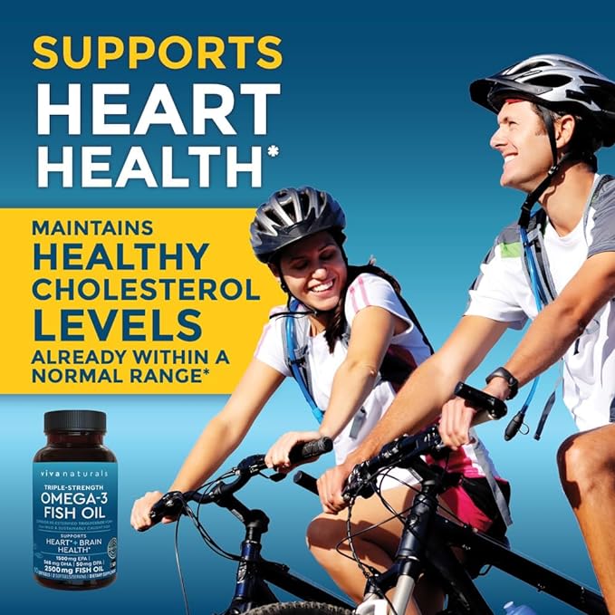 Viva Naturals Triple Strength Omega 3 Fish Oil Supplement - 2500 mg Fish Oil with Re-Esterified Omega 3 Fatty Acids Including EPA, DHA DPA - 60 Pescatarian-Friendly Softgels