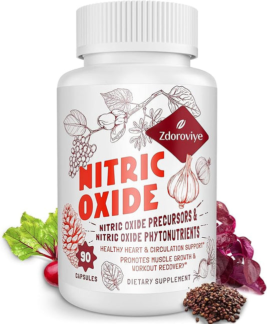 Nitric Oxide Supplement for Men, 2,255mg Per Serving – 13 in 1 Nitric Oxide Precursor & Nitric Oxide Phytonutrients Complex for Heart, Immune - 90 Capsules (1 Pack)