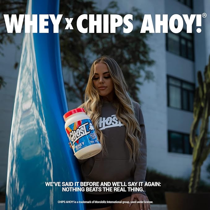 GHOST Whey Protein Powder, Chips Ahoy - 2LB Tub, 25G of Protein - Chocolate Chip Cookie Flavored Isolate, Concentrate & Hydrolyzed Whey Protein Blend