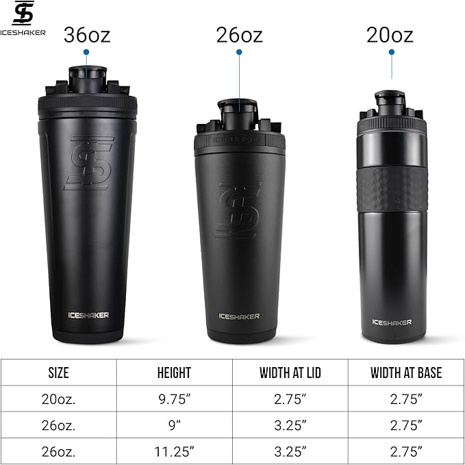 Ice Shaker Insulated Stainless Steel Shaker Bottle | 26oz, Red/Black | Cold for 30+ Hours | Insulated Cup with Twist-on Agitator | Odor-Free Shaker Cup for Protein Shakes, Water, Smoothies, Cocktails