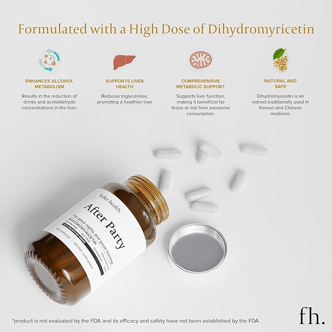 After Party DHM Dihydromyricetin Supplement | Supports Liver, Metabolism, Energy Levels, Post-Celebration Relief | Feel Refreshed, 650mg Per Pill | 1 Bottle, 24 Servings