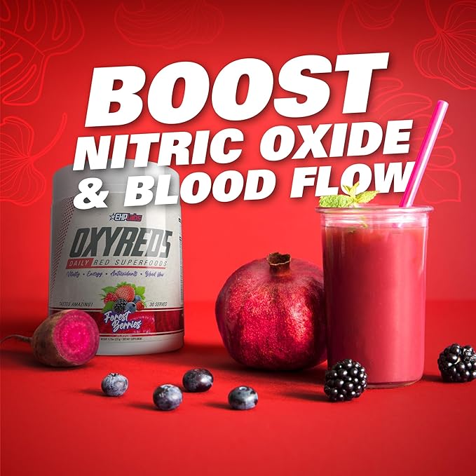 EHP Labs OxyReds Superfood Beets Powder - Nitric Oxide Supplement, Organic Beet Root Powder, Immune Support Supplement & Prebiotics for Digestive Health, Beet Powder - Fruit Xplosion, 30 Servings
