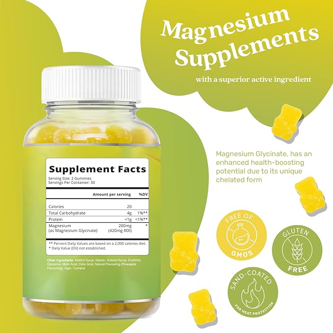 BeLive Magnesium Gummies 200mg - 60 Ct | Magnesium Glycinate Supplements for Relaxation, Stress Relief, and Sleep for Adults & Kids - Tasty and Tangy Pineapple Flavor (2)