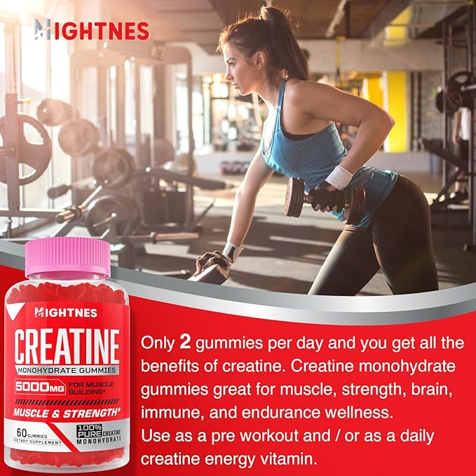 Creatine Monohydrate Gummies for Men & Women - 5000mg Creatine Pre-Workout Gummies with Taurine & Vitamin B6 B12 for Maximum Strength, Muscle, Energy, Endurance & Focus, Organic,Vegan-120 Count