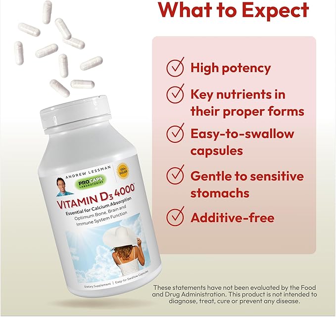 Andrew Lessman Vitamin D3 4000 IU 720 Capsules – High Potency, Essential for Calcium Absorption, Supports Bone Health, Healthy Muscle Function, Immune System and More. Small Easy to Swallow Capsules