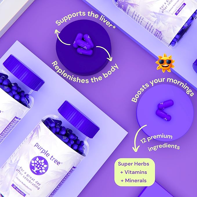purple tree Post-Celebration Wellness | Liver Support, Hydration & Replenisher | Dihydromyricetin DHM, Milk Thistle, Electrolytes, Vitamins | Bachelorette & Bachelor Party Kits, 10 Packs, 40 Pills