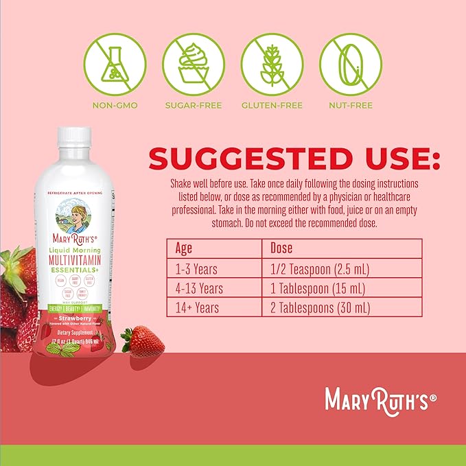 MaryRuth Organics Multivitamin for Women Men & Kids | Sugar Free | Vegan | Vitamin A, C, D, E, B12, Zinc | Daily Vitamins for Kids, Men, Women| Energy & Beauty Booster Multimineral | 32 Fl Oz