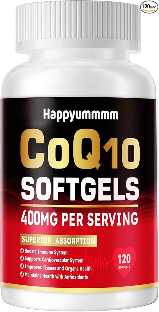 CoQ10-400mg-Softgels with PQQ, BioPerine & Omega-3, Coenzyme Q10(Ubiquinone) Supplement for High-Absorption, Powerful-Antioxidant, Support Heart & Energy-Production, 120 Servings.