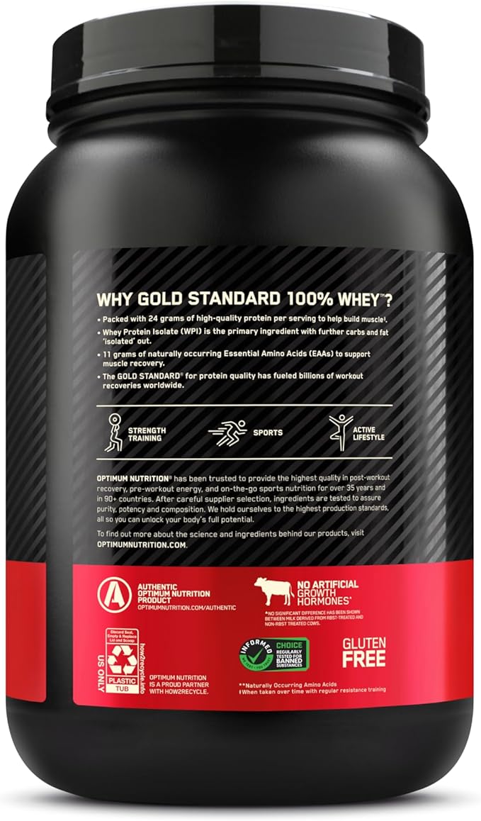 Optimum Nutrition Gold Standard 100% Whey Protein Powder, Strawberry Banana, 2 Pound (Packaging May Vary)