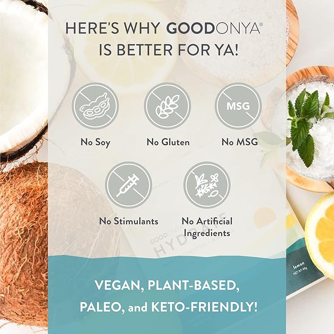 GOODONYA Organic Hydration Electrolyte Powder | Lemon, Coconut Water, Magnesium, Himalayan Pink Salt | Only 1g Sugar, No Artificial Flavors | USDA Organic & Plant-Based | 42 Servings