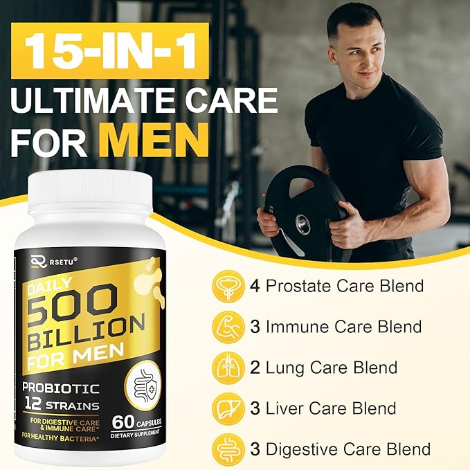 Probiotics for Men, 500 Billion CFU 12 Strains Mens Probiotic with Turmeric Cranberry & Goji, Gut Health for Men, Probiotics for Men Digestive Health, Bloating, Immune & Overall Health, 120-Day Supply
