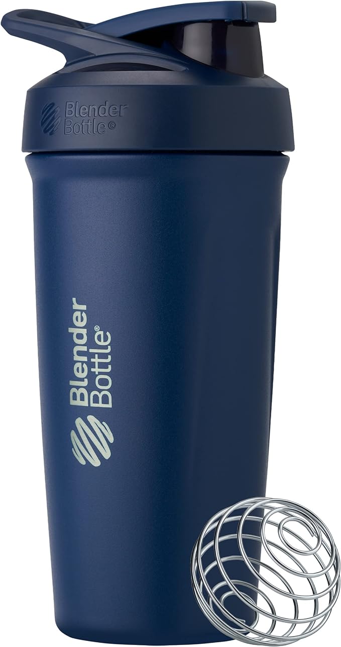BlenderBottle 24-Ounce Stainless Steel Shaker Cup Bundle with Wire Whisk, Navy and Black