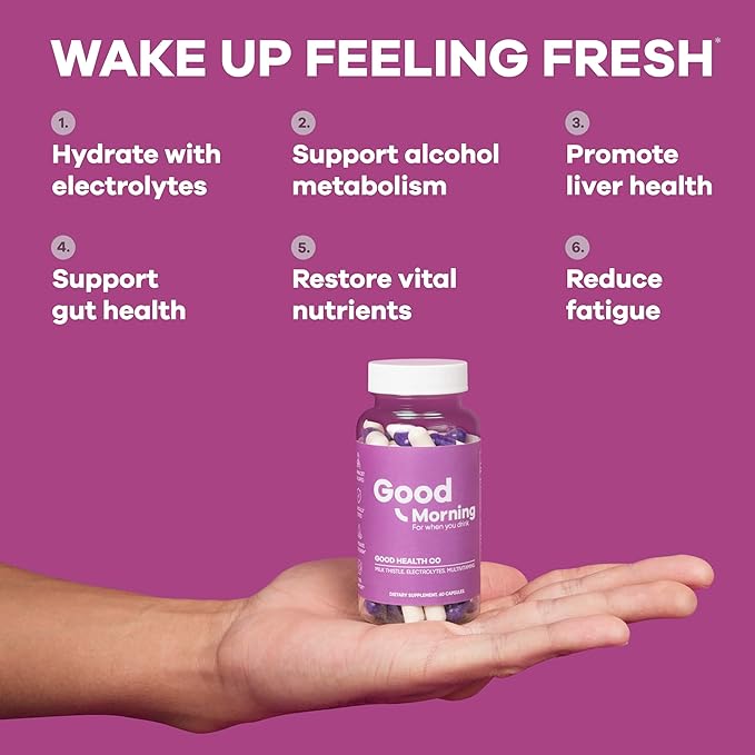 Good Morning - Hangover Pills | Clinically Tested Relief + Liver Support with Electrolytes, Milk Thistle + DHM for Better Morning Recovery. Cheers!
