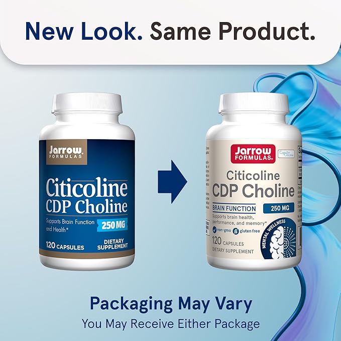 Jarrow Formulas Citicoline CDP Choline 250 MG, CDP Choline Supplement Supports Brain Health, Performance and Memory, 120 Capsules, Up to a 120 Day Supply