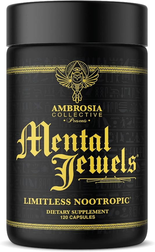 Ambrosia Mental Jewels (Capsules) - Cognitive Enhancer | Increase Memory, Communication Skills, Concentration & Focus | Alpha GPC, Choline, BaCognize | 120 Veggie Capsules (30 Day Supply)