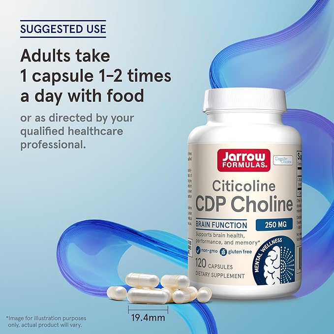 Jarrow Formulas Citicoline CDP Choline 250 MG, CDP Choline Supplement Supports Brain Health, Performance and Memory, 120 Capsules, Up to a 120 Day Supply