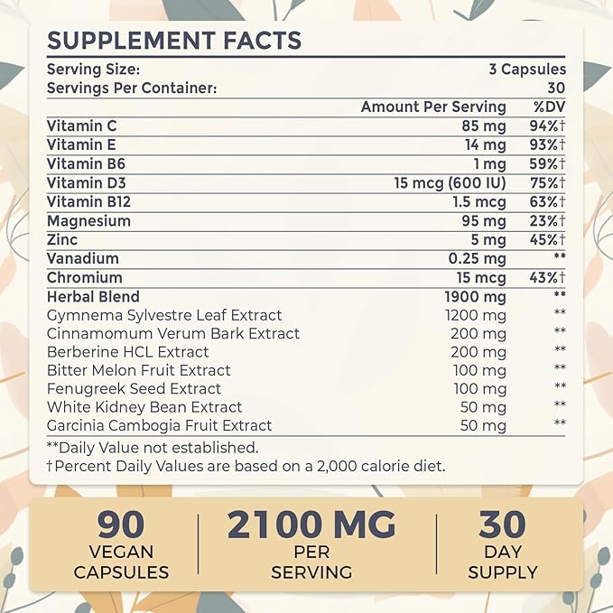 16 in 1 Blxxd Sugr Effective Gymnema Sylvestre Supplement 2100MG | with Berberine, Cinnamon, Bitter Melon | Vitamins, Magnesium & Chromium | Non GMO | 90 Vegan Capsules