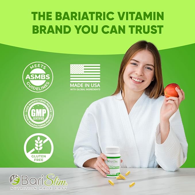 BariSlim Once Daily Bariatric Multivitamin Capsule - 60mg of Iron - Bariatric Vitamin & Supplement for Post Bariatric Surgery Including Gastric Bypass & Gastric Sleeve | 30 Day Supply