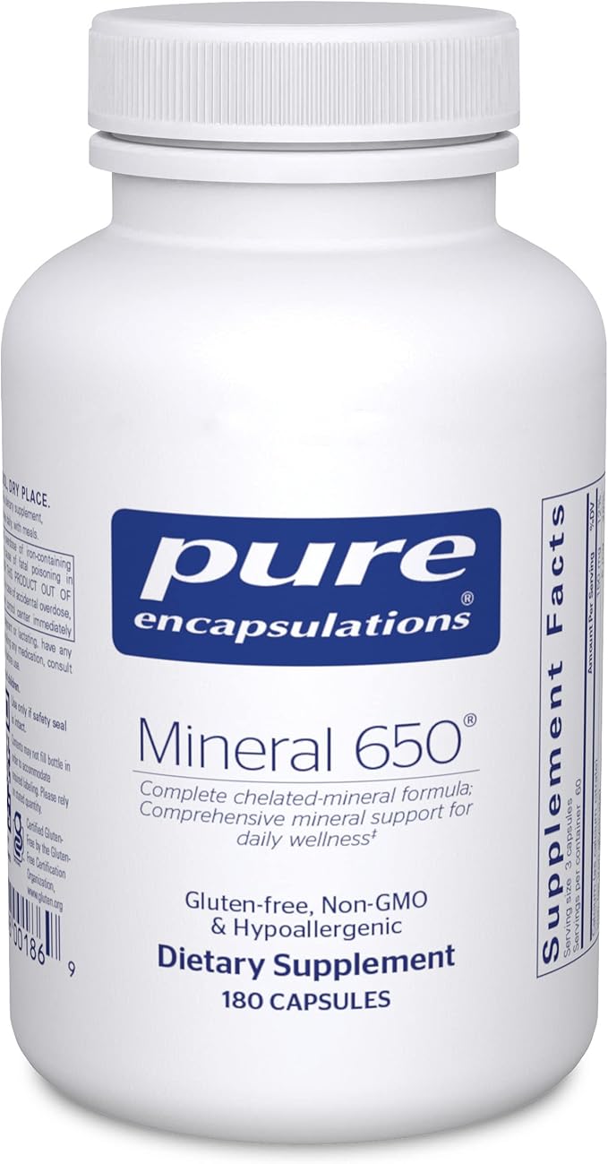 Pure Encapsulations Mineral 650 | Hypoallergenic Combination of Balanced Chelated|Minerals | 180 Capsules