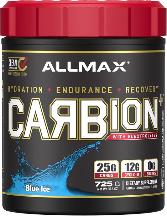ALLMAX Nutrition - CARBION+ Workout Hydration Supplement Powder with Electrolytes, Supports Endurance, Recovery, and Exercise Performance, Gluten Free and Vegan, Blue Ice, 25 Servings