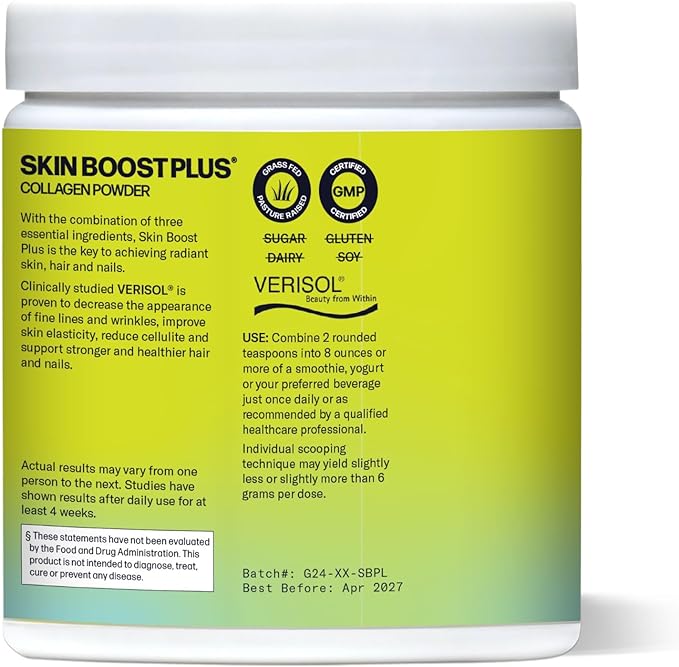 Sparkle Wellness Skin Boost Plus (No Flavor) [30-Serves] | Collagen Powder Supplement with VERISOL Bioactive Hydrolyzed Collagen Peptides, Vitamin C & Hyaluronic Acid to Improve Skin Elasticity