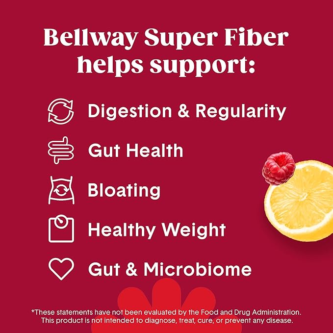 Bellway Super Fiber Powder + Fruit (5 Pack), Sugar Free Organic Psyllium Husk Powder Fiber Supplement for Regularity, Bloating Relief & Gut Health, Non-GMO, Plant-Based, Raspberry Lemon (250 Servings)