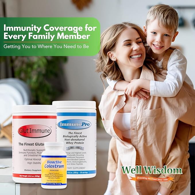 Glut Immune The Finest Glutamine Powder Dairy-Free 300g Well Wisdom - Naturally Superior Covalent Bonded Glutamine Supplement for Gut Health, Immune Focus & Recovery with 60 Servings