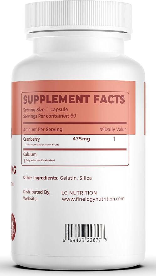 Cranberry Pills 475mg | 60 Vegan Capsules for Urinary Tract Health & Bladder Support, Concentrated Cranberry Powder, Non-GMO, Sugar-Free Cranberry Supplement, 2-Month Supply