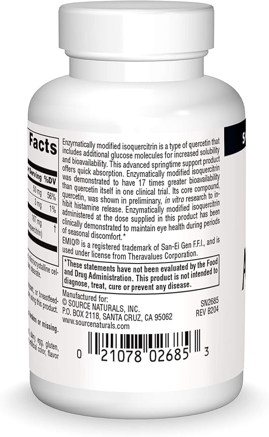 Source Naturals AllerStrength Fast-Acting Seasonal Immune Support - Highly Bioavailable Quercetin* - 30 Tablets