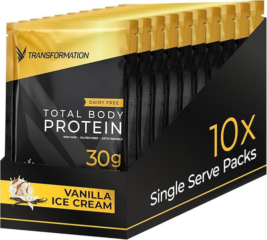 Transformation Protein Super Blend | Egg White, Collagen Peptides, and Plant Protein | 15 Billion CFU Probiotics | Digestive Enzymes | MCT Oil | Low Carb Shake for Men & Women | Vanilla, 10 pack