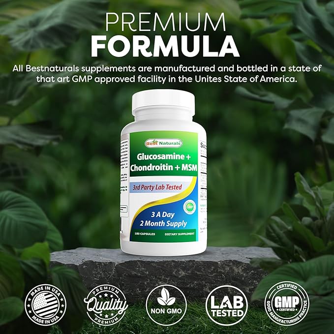 Best Naturals Glucosamine Chondroitin and MSM (Non-GMO) - Promotes Joint Health - 180 Count