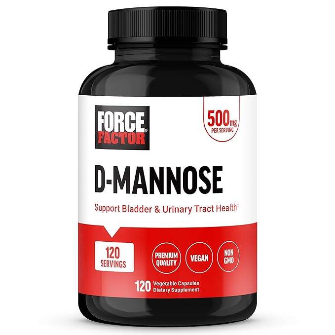 FORCE FACTOR D Mannose, D-Mannose 500mg Supplement to Support Urinary Tract Health for Women and Men, Bladder Control Supplements, Premium Quality, Vegan, Non-GMO, 120 Capsules