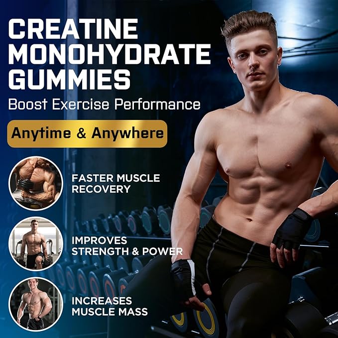 Creatine Monohydrate Gummies for Men & Women, Create Creatine Pre-Workout Gummies, Taurine&B6, Increase Strength, Energy & Endurance Chewable Supplements, 5g Per Serving, Organic (2 Packs)