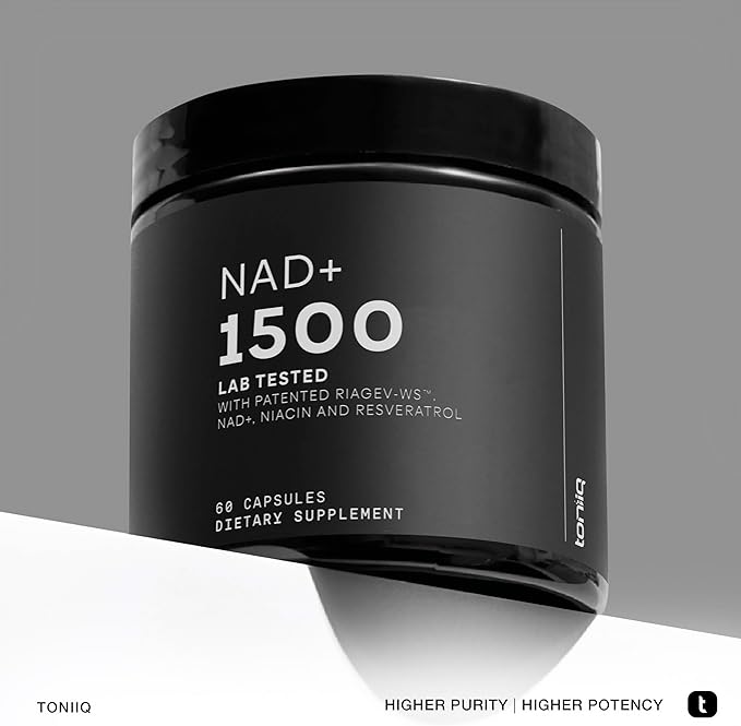 Ultra High Strength 1500mg NAD+ Supplement - Clinically Proven Third-Party Tested Ingredients with Patented RiaGev-WS™, Resveratrol, and Niacin - 60 Capsules TQ