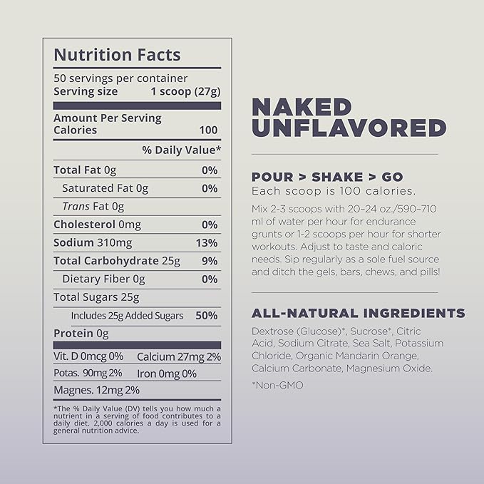 Tailwind Nutrition Endurance Fuel, Sports Drink Powder Mix with Electrolytes, Non-GMO, Free of Soy, Dairy, and Gluten, Vegan, Naked Unflavored, 50 Servings