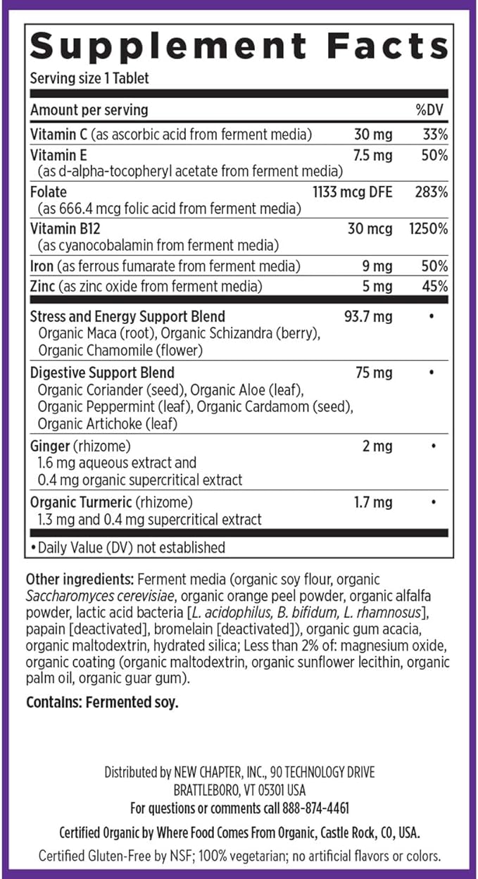 New Chapter Iron Supplement, Whole-Food Fermented Iron Complex Made with Organic Vegetables & Herbs + One Daily Non-Constipating Dose- 60ct, 2 Month Supply