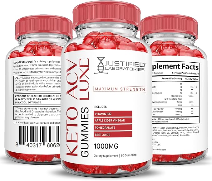 (3 Pack) Luxe Keto ACV Gummies Advanced Formula 1000MG Luxe Keto Gummies Apple Cider Vinegar Formulated with Pomegranate Beet Juice Powder B12 Vegan Non GMO 180 Gummys