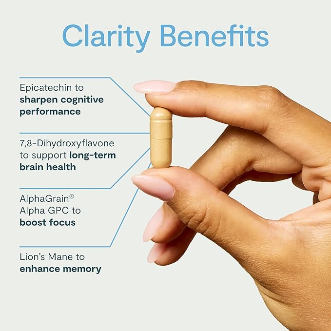 Clarity - Focus Supplements with Nootropics for Daily Brain Support - Lion's Mane & Alpha GPC to Support & Maintain Focus (24 Servings)