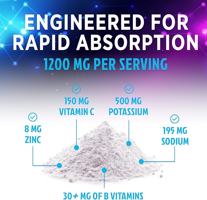 Hydration Replenisher Daily Electrolyte Drink Mix – Hydration Powder for Rapid Hydration with 6 Electrolytes & Minerals, Zero Sugar, Keto, Vegan, Non-GMO & Sugar-Free Electrolyte Powder - 60 Servings